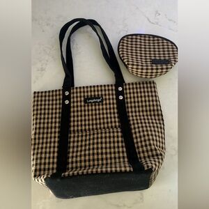 New W/o tags Longaberger Black and tan Gingham tote bag with makeup pouch